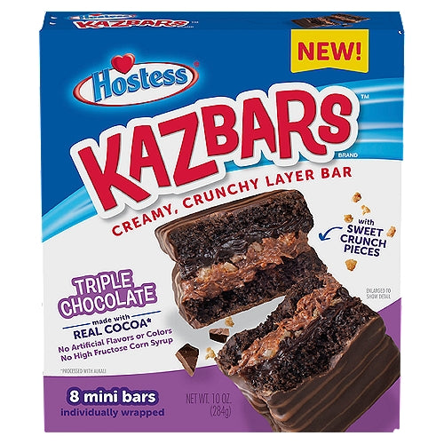 HOSTESS Triple Chocolate KAZBARS Creamy and Crunchy Layer Bar, 8 Count 10 oz