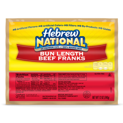 Hebrew National Bun Length Beef Franks, 12 Oz, 6 Count