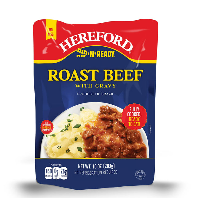 Hereford Fully Cooked Roast Beef with Gravy, Shelf Stable Pouch, 10 Oz