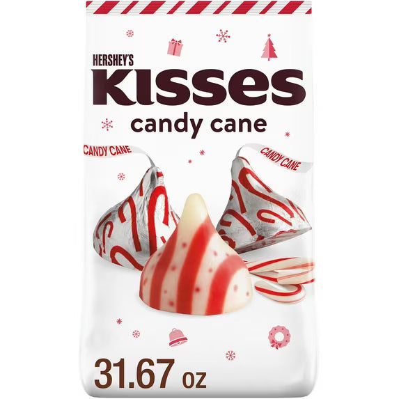 Hershey's Kisses Candy Cane Flavored Christmas Candy, Bulk Bag 31.67 oz