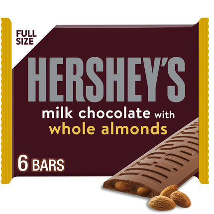 Hershey's Milk Chocolate with Whole Almonds Candy, Bars 1.45 oz, 6 Count 8.7 OZ