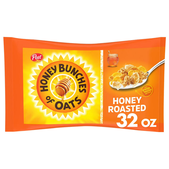 Honey Bunches of Oats Honey Roasted Breakfast Cereal Bag with Oats and Granola Clusters, 32 oz Bag