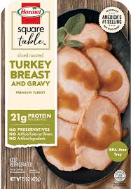 Hormel Square Table Sliced Roasted Turkey Breast and Gravy, Refrigerated Entrée, 15 Oz