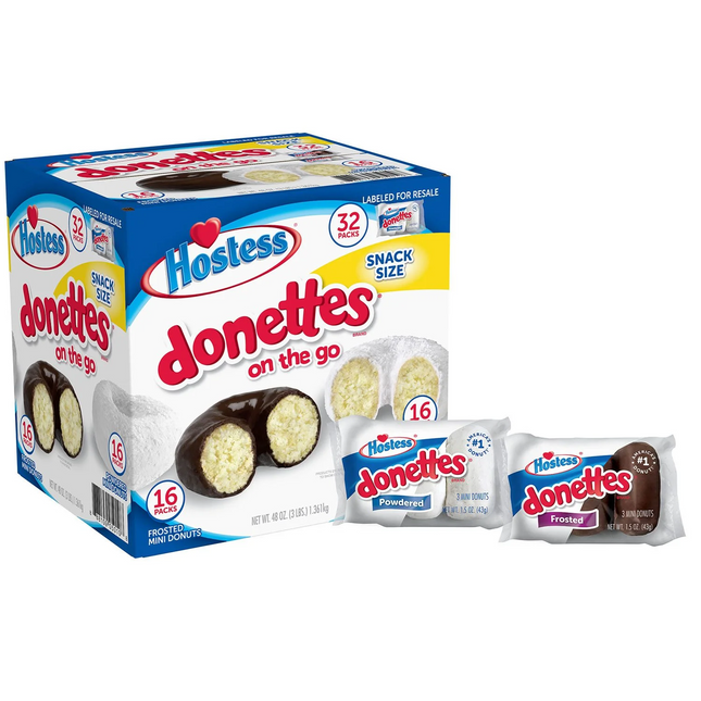 Hostess Donettes Variety Pack Donuts, Snack Size, 1.5 oz., 32 pk