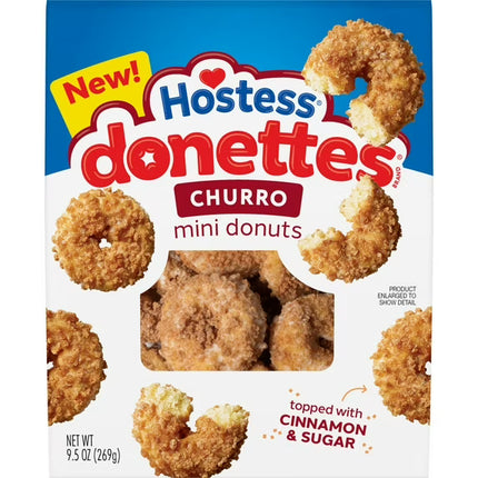 Hostess Donettes, Churro Mini Donuts Topped with Cinnamon Sugar, 9.5 oz Bag