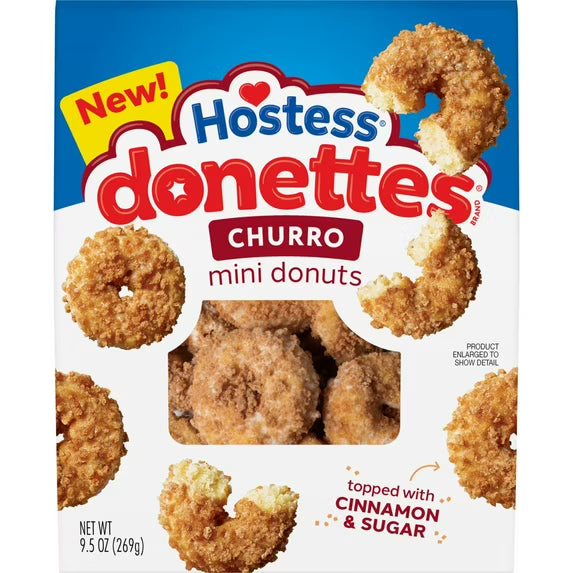 Hostess Donettes, Churro Mini Donuts Topped with Cinnamon Sugar, 9.5 oz Bag