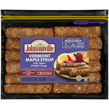 Johnsonville Fully Cooked Breakfast Sausage Vermont Maple Syrup 9.6 oz