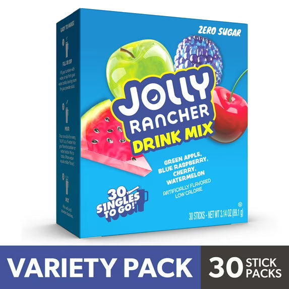 Jolly Rancher Sugar-Free Variety Pack Singles to Go Powdered Drink Mix, 30 Count Packets