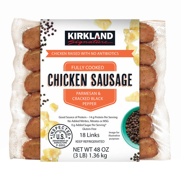 KS Parmesan Black Pepper & Parmesan Chicken Sausage, 3 lbs 18 ct