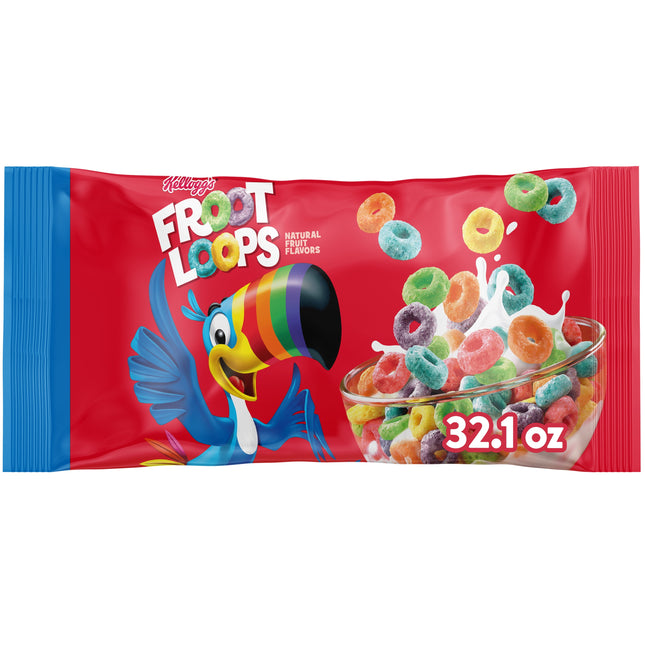 Kellogg'S Froot Loops Breakfast Cereal, Fruit Flavored, Breakfast Snacks with Vitamin C, Original, 32.1Oz Bag (1 Bag)