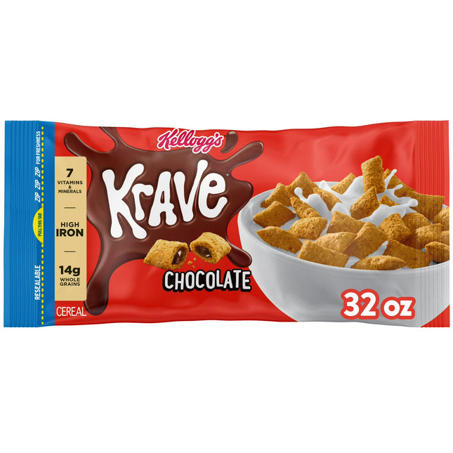 Kellogg'S Krave Breakfast Cereal, Kids Cereal, Family Breakfast, Chocolate, 32Oz Bag (1 Bag)