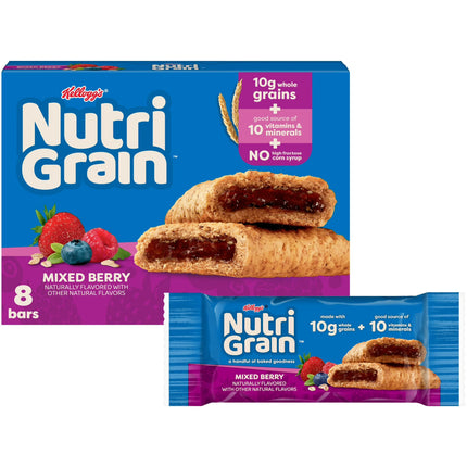 Kellogg's Nutri-Grain Mixed Berry Chewy Breakfast Bars,Whole Grains, 8.1  oz, 8 Count