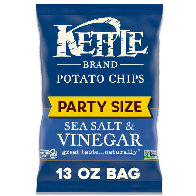 Kettle Brand Potato Chips, Sea Salt & Vinegar Kettle Chips, Party Size, 13 Oz