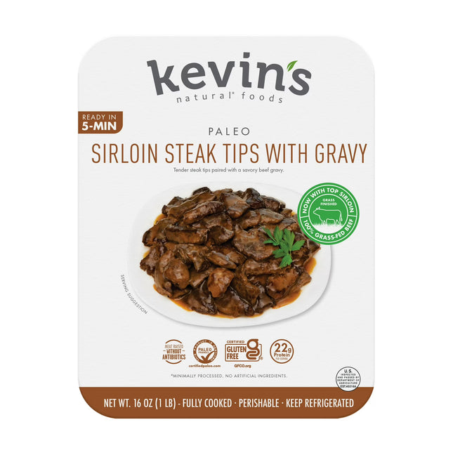 Kevin's Natural Foods Sirloin Steak Tips with Gravy, Fully Cooked Refrigerated Entree, 16 oz