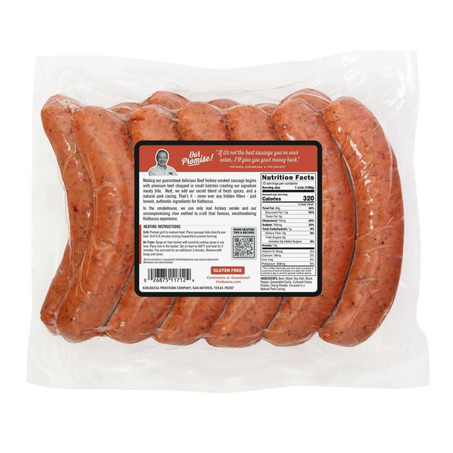 Kiolbassa Beef Sausage 46 oz. (Pork Casing)