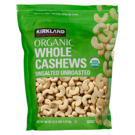 KS Organic Whole Cashews, Unsalted, Unroasted, 2.5 lbs