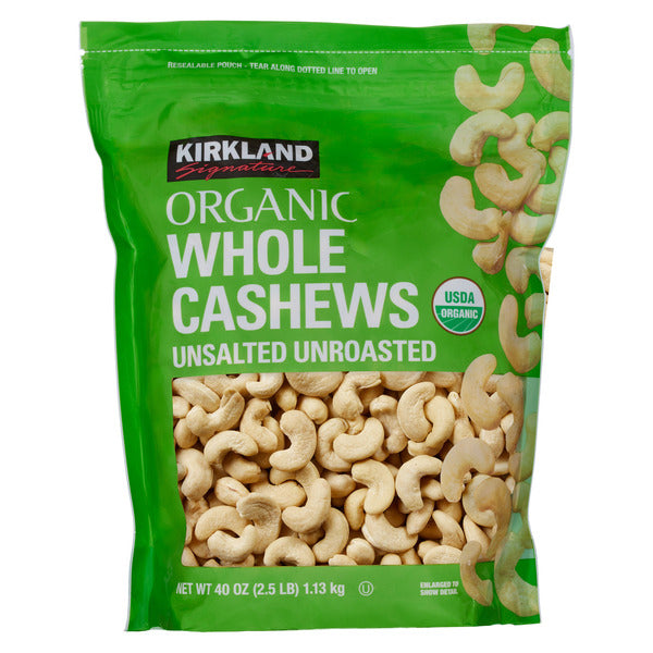 KS Organic Whole Cashews, Unsalted, Unroasted, 2.5 lbs