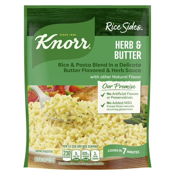 Knorr No Artificial Flavors Herb & Butter Parboiled Rice, 5.4 Oz  Pouch