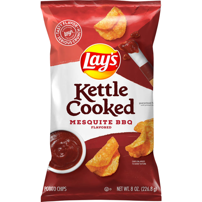 Lay'S Kettle Cooked Mesquite Barbecue Flavored Potato Chips, 8 Oz Bag
