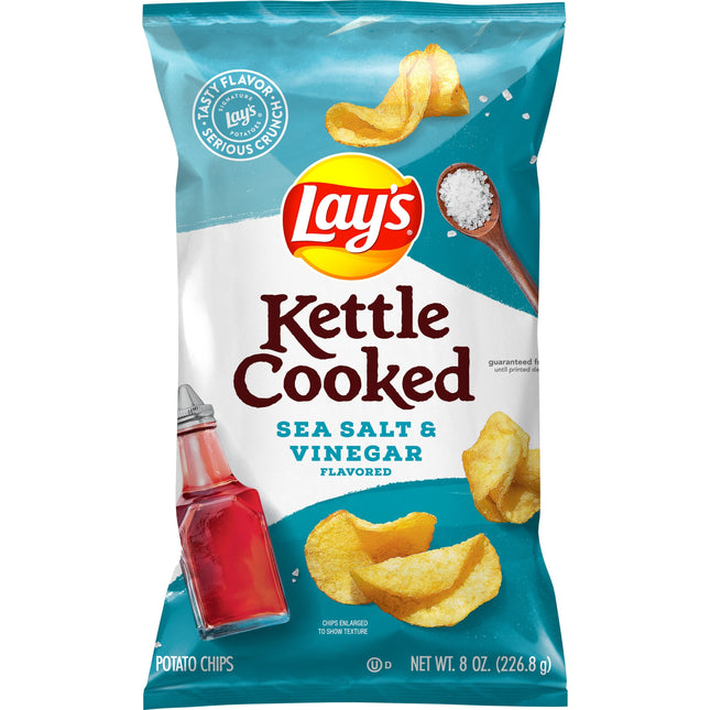 Lay'S Kettle Cooked Sea Salt & Vinegar Flavored Potato Chips, 8 Oz Bag