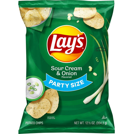 Lay'S Sour Cream & Onion Flavored Potato Chips, Party Size, 12.5 Oz Bag