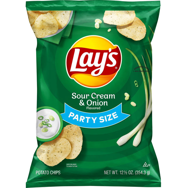 Lay'S Sour Cream & Onion Flavored Potato Chips, Party Size, 12.5 Oz Bag