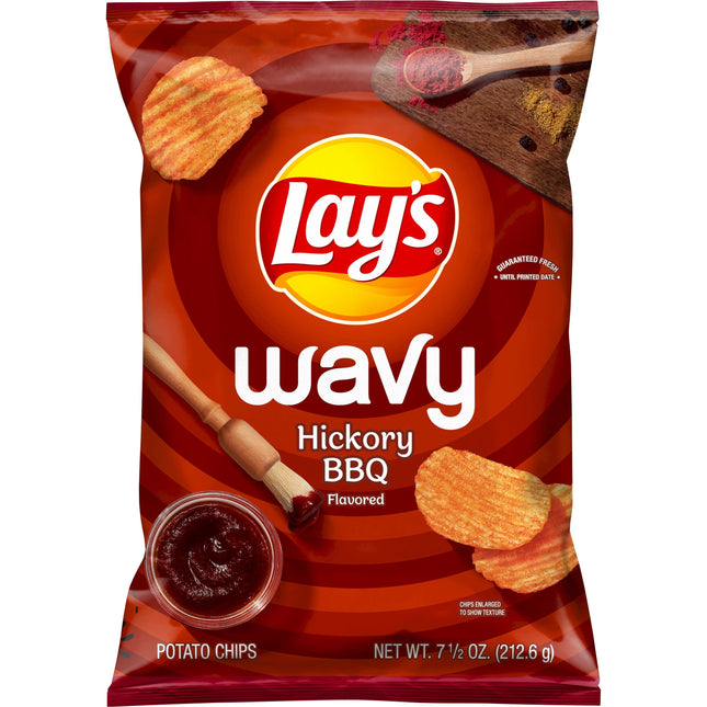 Lay'S Wavy Hickory BBQ Flavored Potato Chips, 7.5 Oz Bag