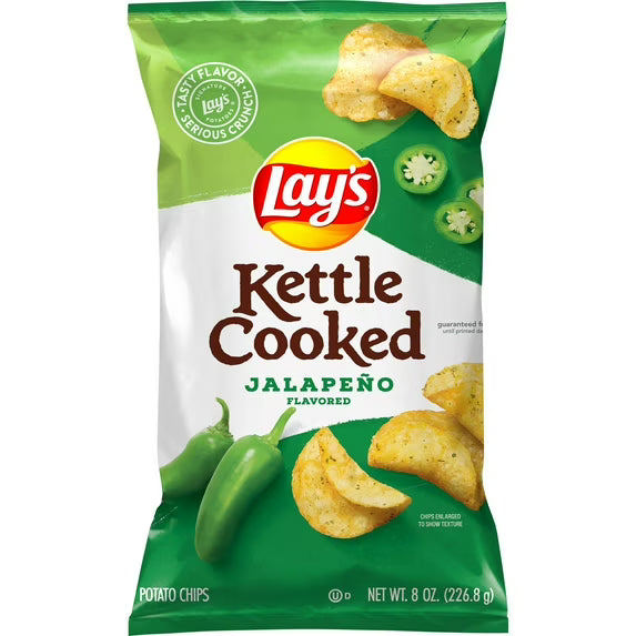 Lay'S Kettle Cooked Jalapeno Potato Snack Chips, 8 Oz Bag