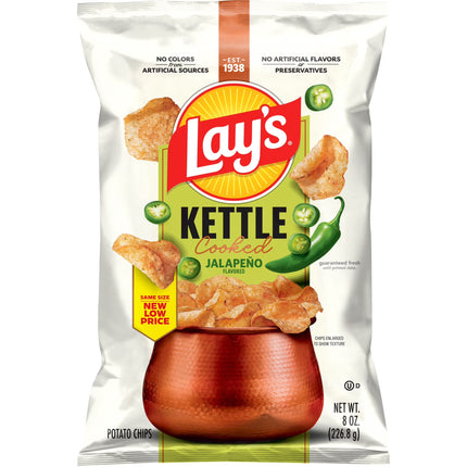 Lay'S Kettle Cooked Jalapeno Potato Snack Chips, 8 Oz Bag