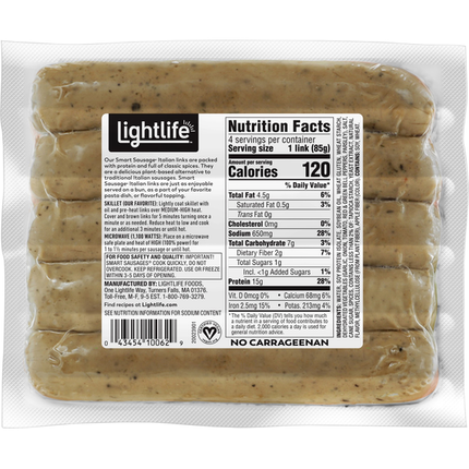 Lightlife Smart Sausages Veggie Protein Sausages, Italian Style 12 OZ
