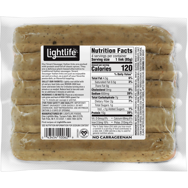 Lightlife Smart Sausages Veggie Protein Sausages, Italian Style 12 OZ