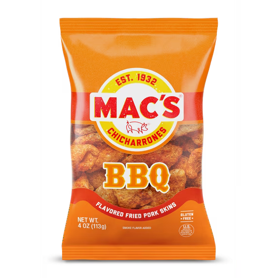 Mac's Bar-B-Q Fried Pork Skins, 4 oz Bag
