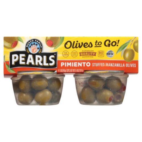 Pearls Olives to Go! Pimiento Stuffed W/ Manzanilla 1.6 oz, 4 count