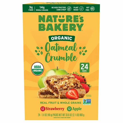 Nature's Bakery Organic Oatmeal Crumble Strawberry & Apple Bars, 24-count