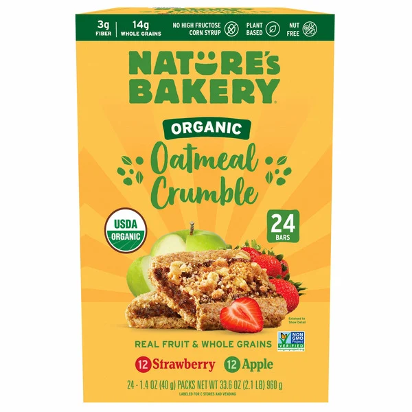 Nature's Bakery Organic Oatmeal Crumble Strawberry & Apple Bars, 24-count