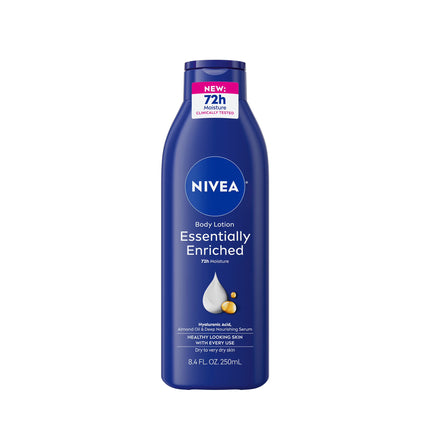 NIVEA Essentially Enriched Body Lotion for Dry Skin with Hyaluronic Acid and Almond Oil, 8.4 Fl Oz