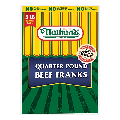 Nathans Famous Quarter Pound Beef Franks, 3 lbs.