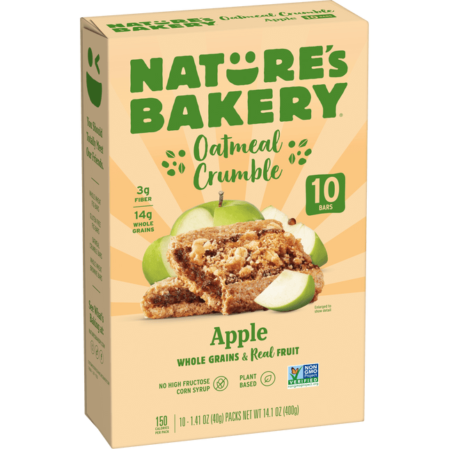 Nature'S Bakery, Oatmeal Crumble, Apple, 10 Breakfast Snack Bars, 1.41 Oz