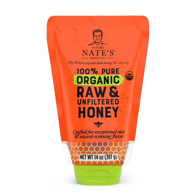 Nature Nate'S Organic Honey: 100% Pure, Raw, and Unfiltered Honey Pouch, 14 Fl Oz Gluten-Free