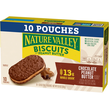 Nature Valley Biscuit Sandwiches, Chocolate Peanut Butter, Snack Bars, 10 Bars, 13.5 oz