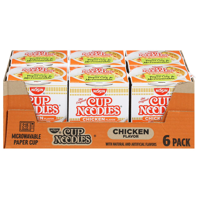 Nissin Foods Cup Noodles Ramen Noodle Soup, Chicken Flavor, 2.25 oz Cup, Shelf-Stable, 6 Pack