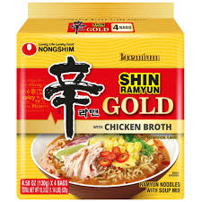 Nongshim Shin Gold Spicy Chicken Broth Ramen Noodle Soup Pack, 4.58oz X 4 Count,