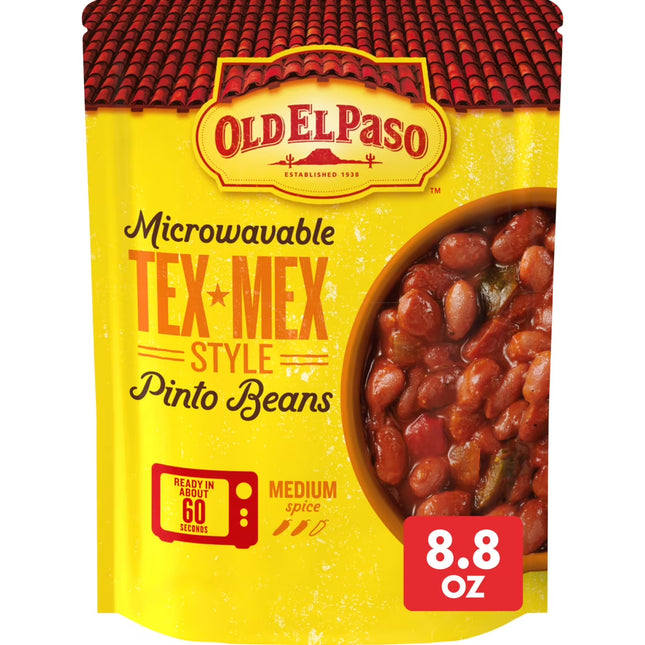 Old El Paso Pinto Beans, Tex-Mex Style, Microwavable Pouch, 8.8 oz