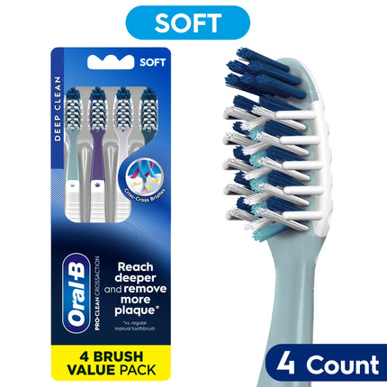 Oral-B , Pro-Clean CrossAction Plaque Removal Manual , Soft Bristles Toothbrush , 4 Count