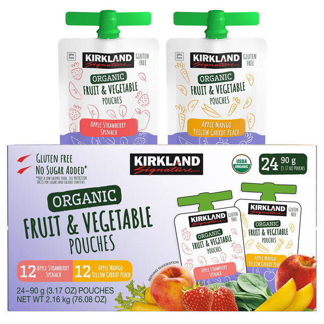 Kirkland Organic Fruit and Vegetable Pouches, Variety Pack, 3.17 oz, 24-count