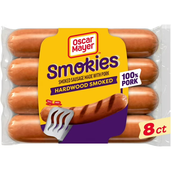 Oscar Mayer Hardwood Smoked Smokies Smoked Sausage Hot Dogs, 8 Count