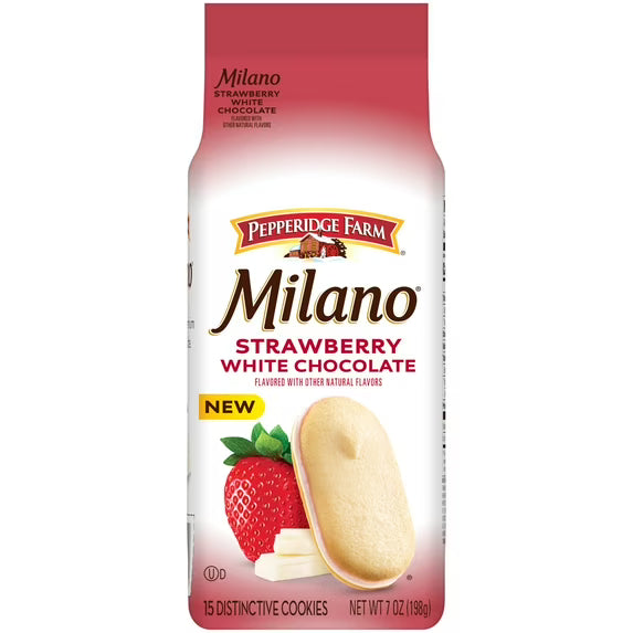 Pepperidge Farm Milano White Chocolate Strawberry Flavored Cookies, 7 oz Bag