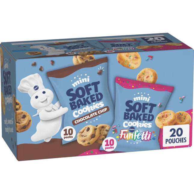 Pillsbury Mini Soft Baked Cookies, Chocolate Chip and Funfetti, Variety Pack, 20 Count, 20 Oz