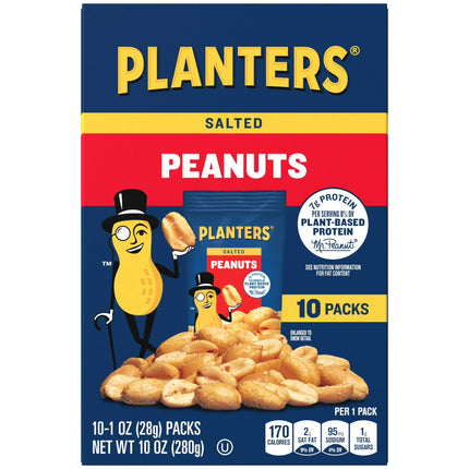 Planters Salted Peanuts, Plant Based Protein, 10-1 oz. Bags