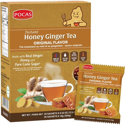 Pocas Honey Ginger Tea, Original, Instant Powder (20 Pack)
